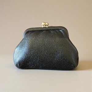 DOONEY & BOURKE Black Pebbled Leather Gold Kiss Lock Coin Purse NWT